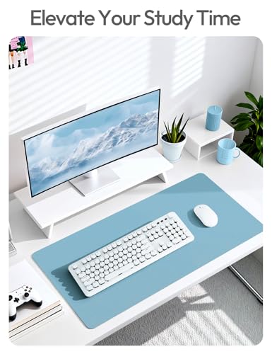 Image of YSAGi Leather Desk Protector, Office Mat, Large Mouse Mat, Non-Slip PU Leather Blotter, Laptop Desk Mat, Waterproof Writing Pad for Office and Home (Sea Blue, 47.2 inch x 23.6 inch)