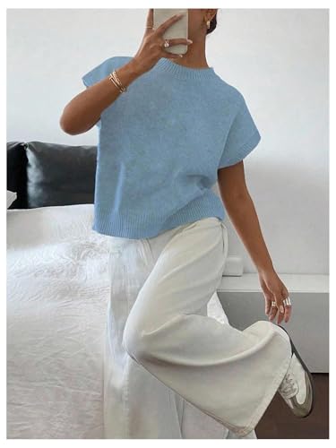 Image of SOLY HUX Women's Short Sleeve Sweater 3D Floral Sweaters Pullover Tank Tops Knit Vest Trendy Fashion Clothing