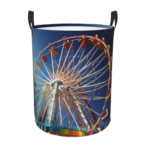 amusement ride print Circular Hamper Waterproof Storage Bin Organizer Basket Laundry Hamper With Handles For Clothes Toys Medium