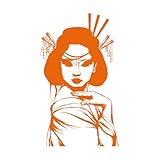 Décoration murale en vinyle Geisha japonaise, femme de style asiatique 30x50.8cm Décoration de magasin Orange