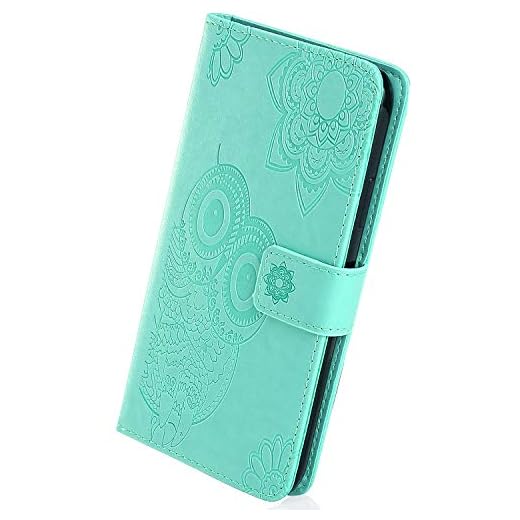 Herbests Kompatibel med iPhone XR mobilskal, mobiltelefonficka retro söt uggla mandala blommor präglad läderfodral läder skyddande fodral vikbart fodral plånbok vikbart fodral flip bokfodral, grön