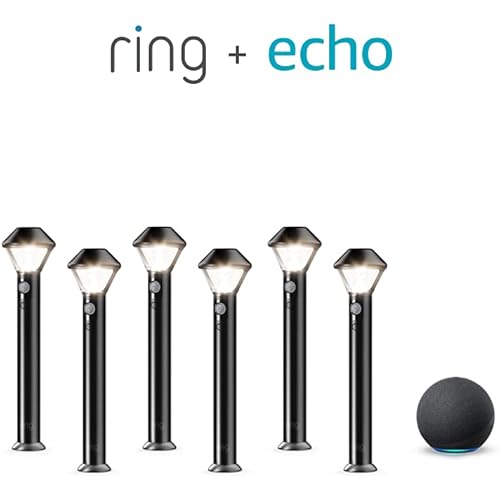 Ring Solar Pathlights, 6-pack bundle with Echo (4th Gen) - Charcoal