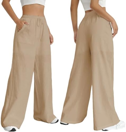 Pantalon Femme TooCool Ample Taille Haute - Boho Chic Basique été, Polyester, Italie