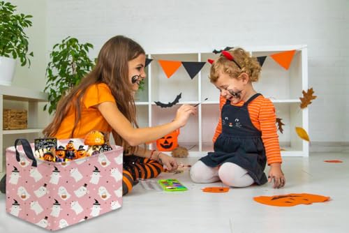 Image of Rectangular Kids Basket,Halloween Basket.Cute Baskets for Girls, Pink Baskets with Handles.Books Bins,Gifts Box. (Pink Halloween)