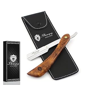 SHARPY Cut Throat Razor Kit - Wood Handle Straight Razor Men - Professional Barber Shaving Razor for Men - Moustache & Beard Shaving Kit