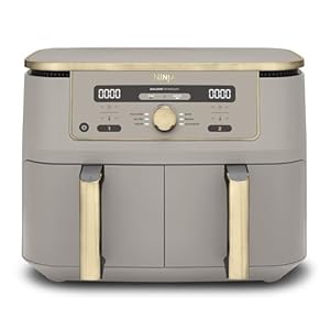 Ninja MAX Dual Zone Digital Air Fryer, 2 Drawers, 9.5L, 6-in-1, Uses No Oil, Air Fry, Max Crisp, Roast, Bake, Reheat, Dehydrate, Non-Stick, Dishwasher Safe Baskets, Stone Gold DZ400UKSTGD