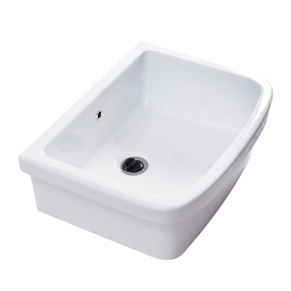 Lavabo de cerámica de 60 x 45 cm. Instalación en soportes de pared o soporte sobre encimera o mueble para interior y exterior, resistente a los ácidos y a la intemperie.