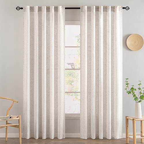MIULEE White Linen Curtains 84 Inch Length for Bedroom Living Room, Soft Thick Linen Textured Window Drapes Semi Sheer Light Filtering Rod Pocket Back Tab Burlap Look Farmhouse Decor, 2 Panels