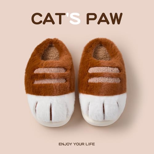 Cat Paw Slippers for Women, Cute 3D Furry Indoor Outdoor House Slippers, Warm Cozy Winter Cat Paw Shoes, Anti-Slip EVA Sole3