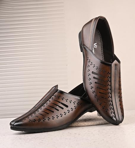 Image of Ethnic Jutti & Mojri Shoes for Men | Traditional Nagra Style Footwear | Slip On Design | Closed Toe Pattern | Cultural Wear Mens Shoes | Black Color 