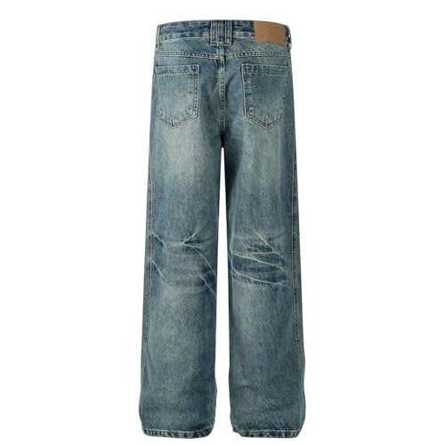 Jeans Pants Trousers Denim Retro Street Trendy Washed Blue Loose Commuter Straight Leg for Man4