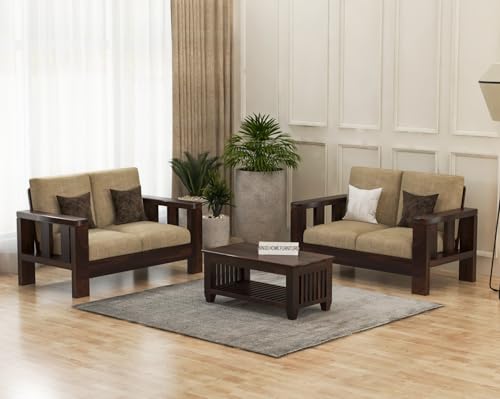 Image of Sheesham Wooden 4 Seater Sofa Set for Living Room | Solid Wood Sofa | Rosewood Sofa Set for Home & Office | Lounge (Walnut, 4 Seater)
