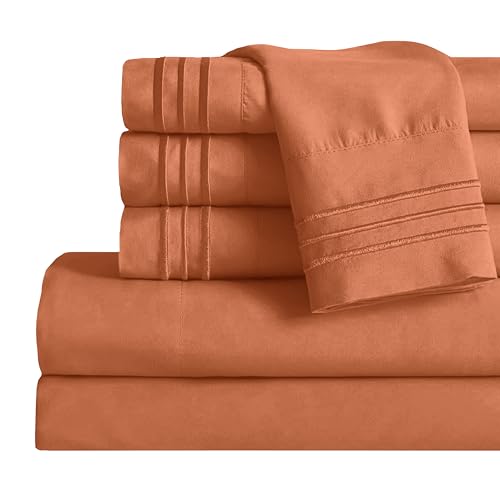 Image of Mocassi Twin XL Sheet Set - Luxury Hotel 1800 Premier Bedding Sheets & Pillowcases - Ultra Soft Breathable & Cooling Bed Sheets - Deep Pocket - Wrinkle Resistant - 4 Piece Set - Twin XL, Coral