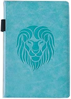 EJRange Notebook A5 Lined Journal - PU Leather, Wipe Clean Cover, Notebook A5, Elastic Closure, Stationary, Ruled, 192 Pages, Lion Design(Turquoise)