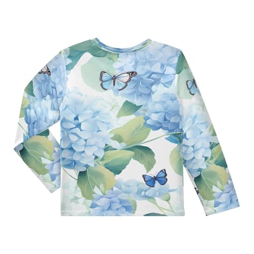 Boys Rash Guard Swim Shirt Long Sleeve UPF+ 50 Sun Shirts Quick Dry Shirt Blue Flower and Butterfly for Toddler Kids2