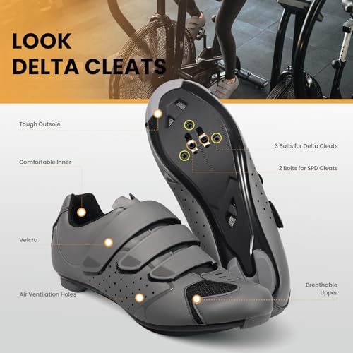 Image of Men's Cycling Shoes - 2 & 3 Bolt Look Delta Cleat Spin Bike Shoes - Compatible with SPD Clips - Perfect for Indoor & Outdoor Road Cycling