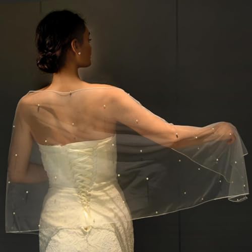 Pearl Bridal Shawl Soft Tulle Sheer Shawls Lightweight Wedding Shawl for Women Brides Evening Dresses Party3