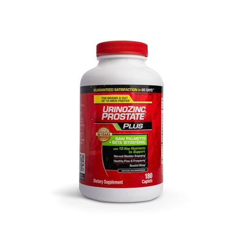 Urinozinc Plus - Prostate Supplement with Beta Sitosterol & Saw Palmetto Reduce Frequent Urination Concerns & Support Your Prostate Health 180 Caplets