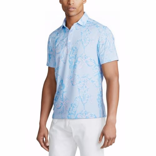 SURF CUZ Golf Shirt Moisture Wicking for Men Dry Fit Polo Shirts Short Sleeve Print Performance 4-Way Stretch