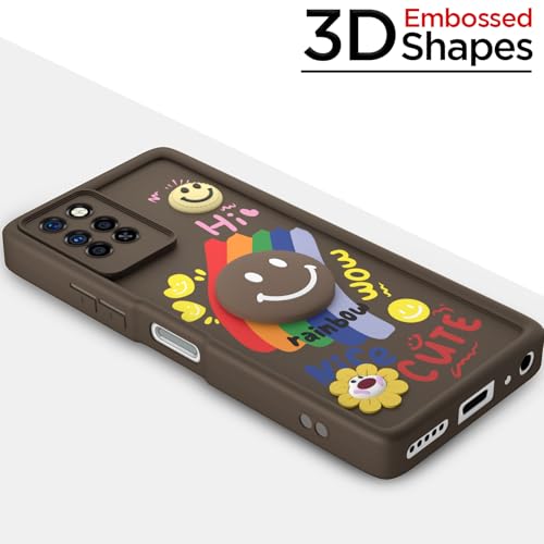 Image of Pikkme Back Cover for Infinix Note 10 Pro | Soft Silicone| Cute Rainbow Smile & 3D Cartoon Flower Design | Shockproof Raised Camera Protection Bumper Case (Brown)