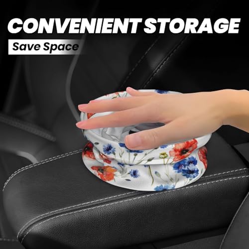 Image of Car Trash Bag Watercolor Red Blue Flowers Waterproof Trash Small Car Can Portable Collapsible Car Garbage Can Hanging for Back Seat Floor or Hanging Headrest Car Decor Road Trip Essentials