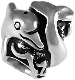 Adorable Dolphin and Wave Handmade Sterling Silver Large Hole Charm Bead