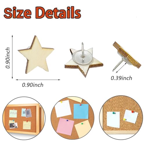 30 pinos de madeira em forma de estrela bonitos tachinhas decorativas para quadros de cortiça, mapas