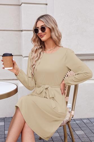 Image of Newshows Womens Long Sleeve Casual Dresses 2025 Business Work Teacher Fall Church Belted A Line Flowy Midi Dress
