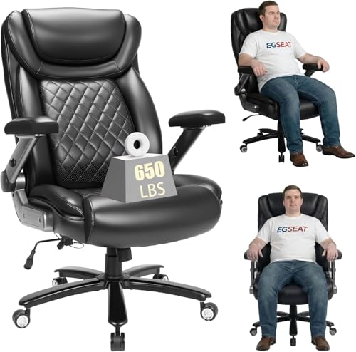 Image of 650 lbs Big and Tall Office Chair with Pop-Out Lumbar Support | Ergonomic High Back, 3D Flip-Up Armrests, Wide Pocket Spring Seat, 120 Rocking, Home & Office