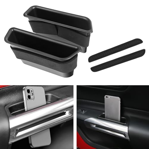 DWKJMYCP 2PCS Front Door Side Storage Box for Ford Mustang 2015 2016 2017 2018 2019 2020 2021 2022 2023 Accessories Phone Holder Door Grab Handle Pocket Storage Organizer ABS Plastic, Black Mat
