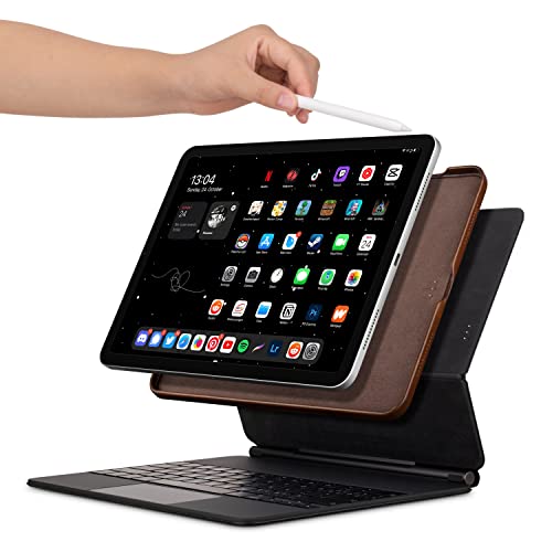 Maogoam Magnetic Leather Case Cover For Ipad Air 10.9 Gen 4/Gen 5 Compatible With Magic Keyboard, Genuine Vegetable Tanned Leather Case With Pencil Holder, [Keyboard Not Included], Dark Brown #TOP2