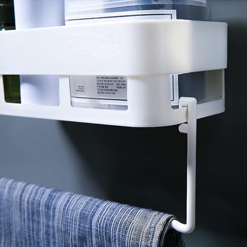 Image of Bathroom Shelf for Wall, Self-Adhesive Bathroom Organiser with Towel Holder, Ideal Bathroom Accessories for Efficient Space Utilisation (2 Self - 1 Towel)