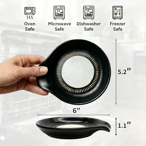 Image of Ceramic Spoon Rest for Stove Top | 5 inch Spoon Holder for Stove & Kitchen Counter, Utensil Rest for Spatula and Ladle, Coffee & Tea Bar Decor, 1-Pc Black