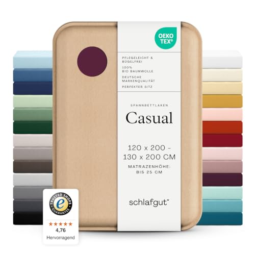 schlafgut Casual Spannbettlaken 120x200 cm 100% Bio-Baumwolle, Purple Deep – Ansicht 1