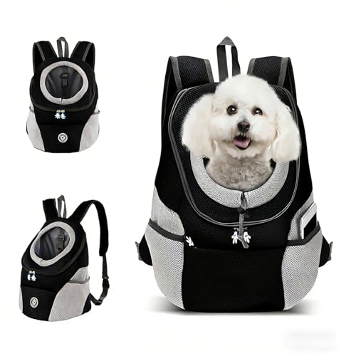 Pet Carrier Backpack, Front Cat&Dog Backpack Carrier Travel Bag, Comfortable and Breathable Backpack with a Breathable Head Design, Easy-Fit for Traveling Hiking Camping (Black, Small)