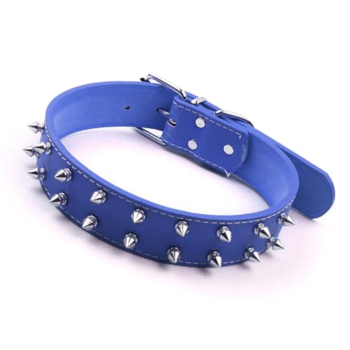 Pssopp Hundehalsband Im Punk-Stil, PU-Leder, Verstellbares Stachelhalsband für Mittelgroße und Große Hunde, Stilvolles Nieten-Design für Modische Haustiere (Blue)