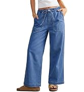 GRAPENT Wide Leg Jeans for Women Trendy High Waisted Drawstring Tie Elastic Waist Stretchy Denim ...
