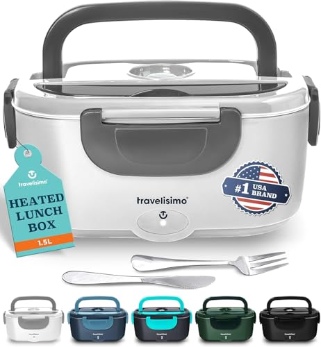 TRAVELISIMO Electric Lunch Box 80W 1.5L Thermal 3 in 1 12V/24V/220V for Car and Truck, Stainless Steel