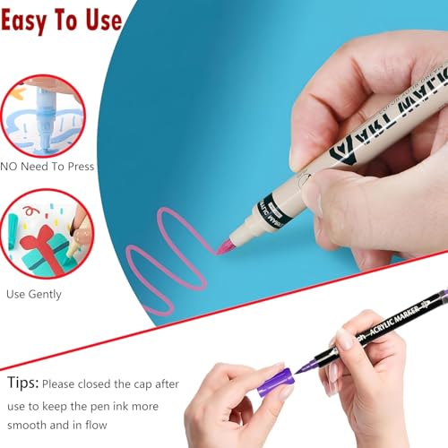 Image of HUBTURE Acrylic Paint Marker Pen Set - Metallic Colors, Medium Point Tip - Non-Toxic Art Markers for Rock, Ceramic, Glass, Wood, Fabric, Canvas, Craft Projects(ACRYLIC MARKER)
