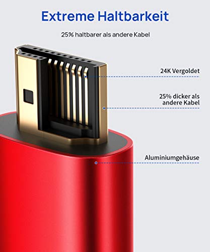 6. Bild von JSAUX HDMI Verlängerungskabel 1M 4K@60Hz 2K@144Hz HDMI 2.0 Verlängerung Stecker auf Buchse Highspeed Ethernet 18Gbps UHD ARC HDR HDCP 2.2 kompatibel mit TV Stick, HDTV, PS5, PS4 1m