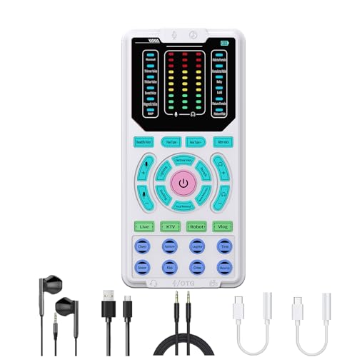 Portable voice changer sound card set (with headphones and converters), compatible with phones/computers/Xbox/PS5, etc. 16 sound effects, ideal for gaming, calls, and live streaming.