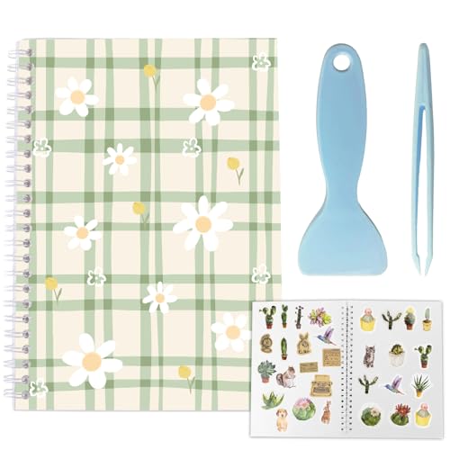 Libro de pegamento reutilizable CRASPIRE, 40 páginas, diseño floral, tamaño 8,27 x 5,83 pulgadas (21 x 14,8 cm), para almacenar y organizar stickers, con herramientas incluidas miniatura 1