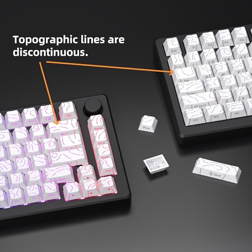 Image of dagaladoo White Topographic keycaps Line Backlit keycaps Shine Through Keyboard Keys Side Printed Key caps Cherry Profile keycap Set for 61 /64 /66 /68 /71 /75 /84 /87 Mechanical Keyboards 98key
