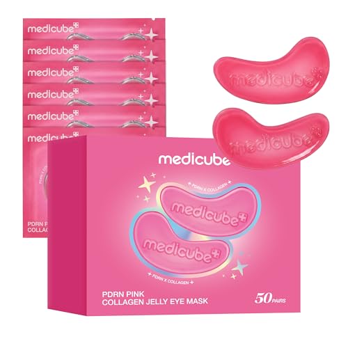 medicube Jelly Eye Mask PDRN Pink Collagen | Hydrogel Eye Patches with PDRN Collagen NAD | Refreshing for Puffy Tired Eyes | Firming for Look of Wrinkles Fine Lines | Korean Skincare (50 Pairs)