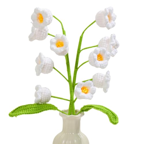 Magicherry Lot de 2 bouquets de fleurs de muguet artificielles au crochet pour maison, bureau, décoration de table de mariage, blanc