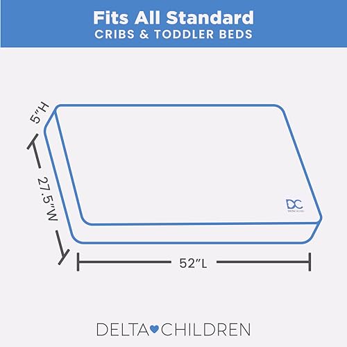Image of Delta Children Twinkle Stars Crib and Toddler Mattress with Breathable, Removable Machine-Washable Cover - GREENGUARD Gold - Waterproof Baby Bed - Sustainably Sourced Fiber Core - 52 inchLx27.5 inchW, Pink