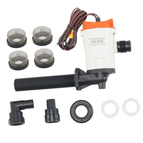 NINMORTH 12 V 800 GPH submersible pour pompe de vivier pour bateaux de pêche – Aérateur coudé avec filtre en acier inoxydable 304 (1 filtre)