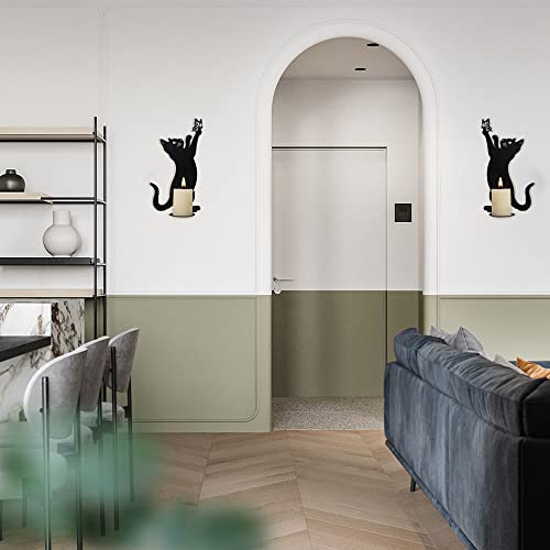 Kobjoy 2Pcs Mini Metal Cat Home Décor, Wall Candle Sconces For Pillar Candles, Candle Holder For Wall, Candlestick For Entrance, Black Funny Cat Gifts For Lovers (Black 2 Cat Holder) #TOP5