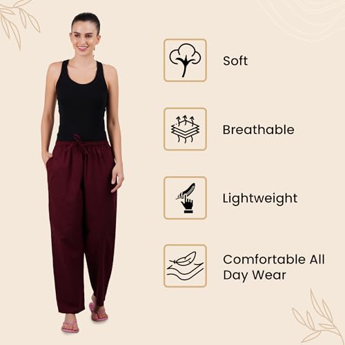 Image of Happy Bunny Parallel Pants for Women 100% Cotton Ankle Length Trousers Regular Fit with Elastic Drawstring Stylish & Pockets Casual Formal Wear for Office & Home