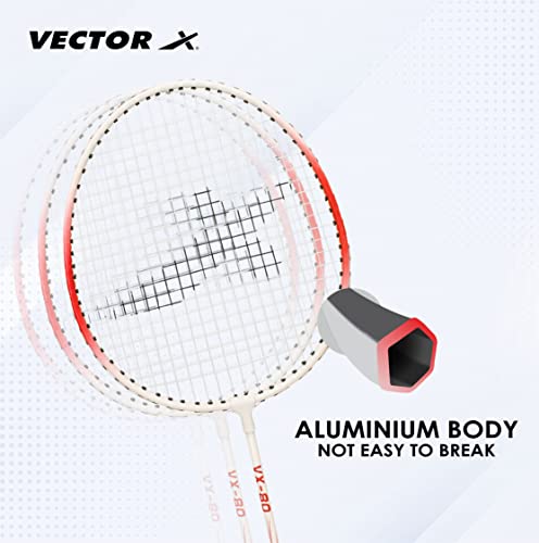 Image of Vector X VXB-80 Badminton Racquet Aluminium Lightweight Racket for Beginners & Adults Durable Frame, Comfortable Grip, Outdoor Sports Practice, Training & Recreational Play (1 PC+ 3 /4 Cover, Red)